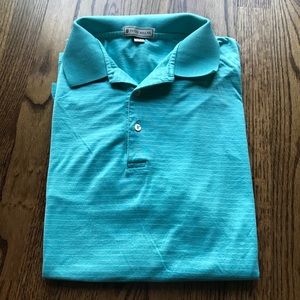 Peter Millar size L aqua/white stripe golf SS Polo